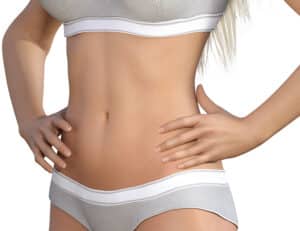 Woman shows off her firm stomach after removing small pockets of fat with high-definition liposuction